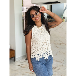 Blouse en crochet Reyana - Beige