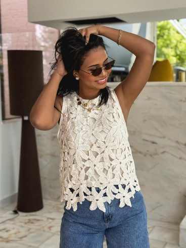 Blouse en crochet Reyana - Beige