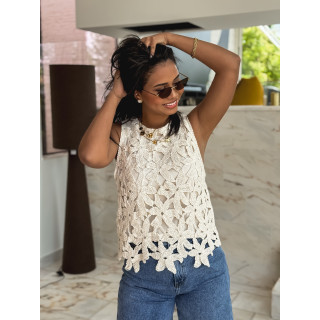 Blouse en crochet Reyana - Beige