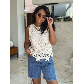 Blouse en crochet Reyana - Beige