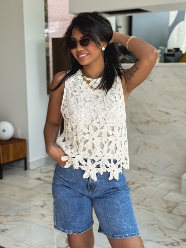 Blouse en crochet Reyana - Beige