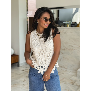 Blouse en crochet Reyana - Beige