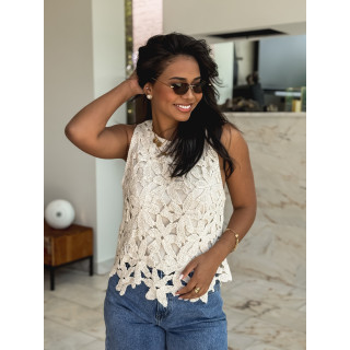 Blouse en crochet Reyana - Beige