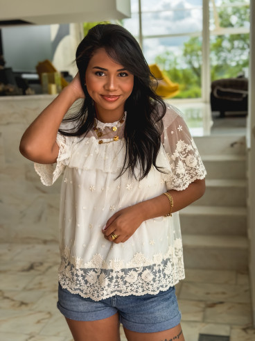 Blouse en dentelle Albina - Beige