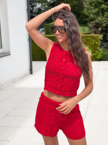 Blouse en crochet Nadine - Rouge Blouse en crochet Nadine - Rouge