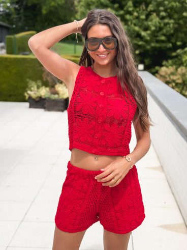 Gilet en crochet Nadine - Rouge