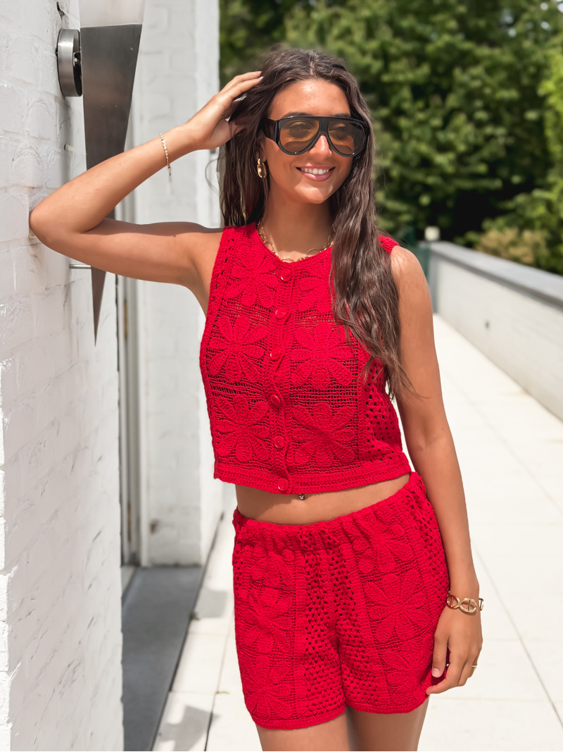 Gilet en crochet Nadine - Rouge
