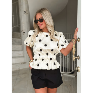 Blouse à pois Bertha - Ecru/Noir