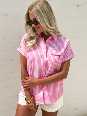 Chemise lignée "St Tropez" - Rose/Blanc