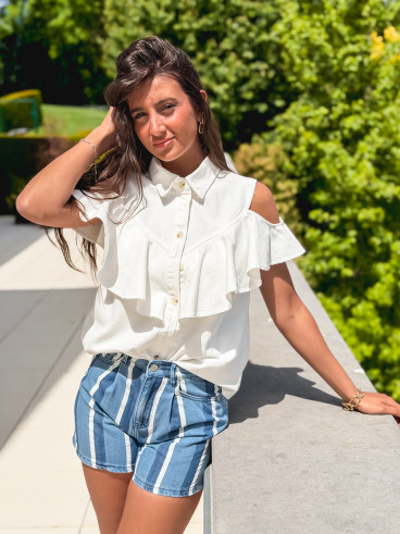 Short ligné Délize - Bleu/Blanc Short ligné Délize - Bleu/Blanc