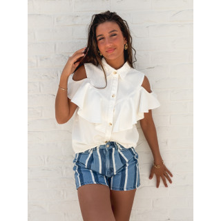Short ligné Délize - Bleu/Blanc
