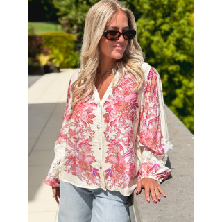 Chemise à motifs Kaïna - Ecru/Rose