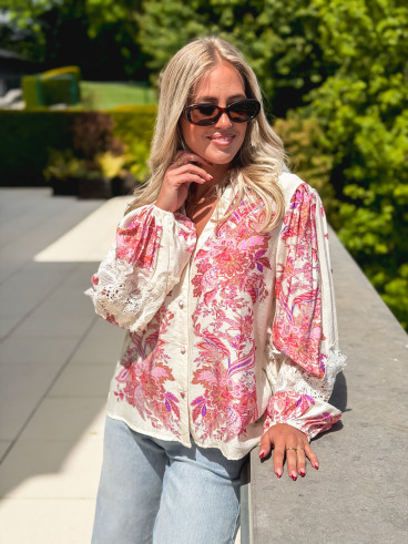Chemise à motifs Kaïna - Ecru/Rose