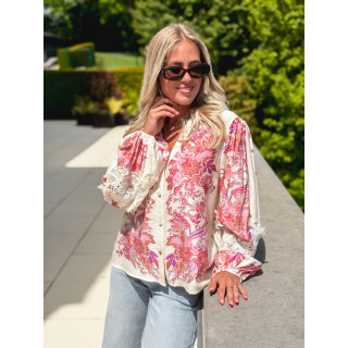 Chemise à motifs Kaïna - Ecru/Rose
