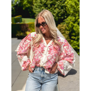 Chemise à motifs Kaïna - Ecru/Rose