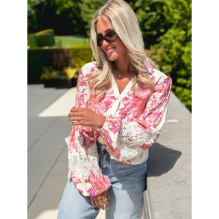 Chemise à motifs Kaïna - Ecru/Rose