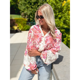 Chemise à motifs Kaïna - Ecru/Rose