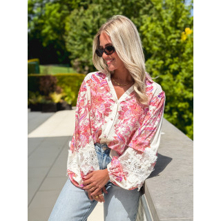 Chemise à motifs Kaïna - Ecru/Rose