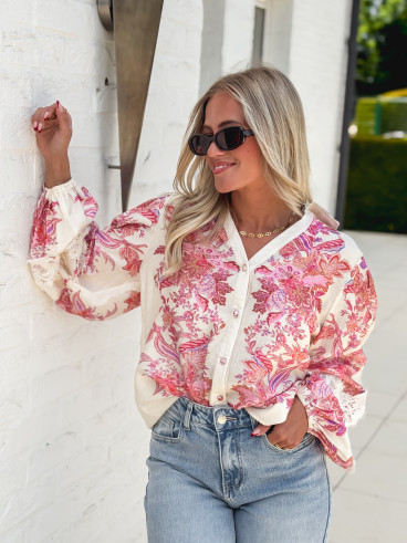 Chemise à motifs Kaïna - Ecru/Rose
