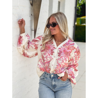 Chemise à motifs Kaïna - Ecru/Rose