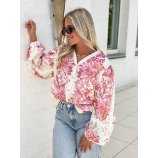 Chemise à motifs Kaïna - Ecru/Rose
