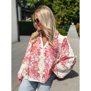 Chemise à motifs Kaïna - Ecru/Rose