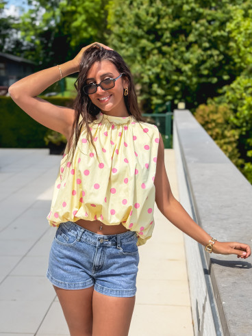 Blouse à pois Milan - Jaune/Rose