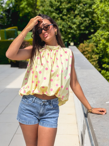 Blouse à pois Milan - Jaune/Rose