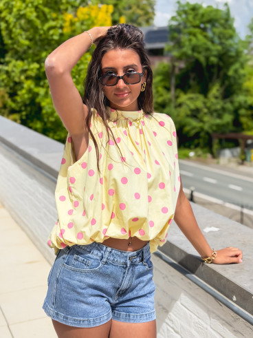Blouse à pois Milan - Jaune/Rose