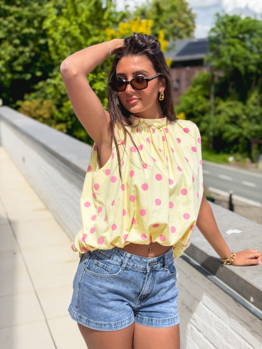 Blouse à pois Milan - Jaune/Rose