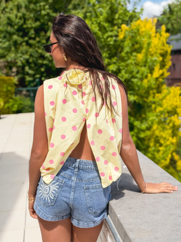 Blouse à pois Milan - Jaune/Rose