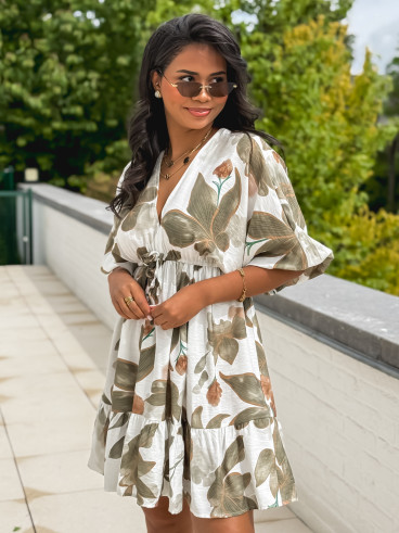 Robe courte à motifs Moyana - Kaki