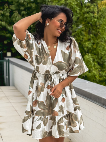 Robe courte à motifs Moyana - Kaki Robe courte à motifs Moyana - Kaki