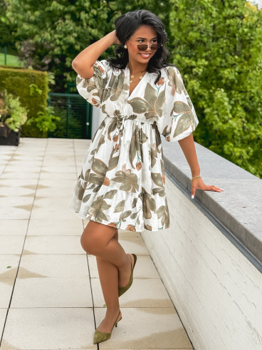 Robe courte à motifs Moyana - Kaki Robe courte à motifs Moyana - Kaki
