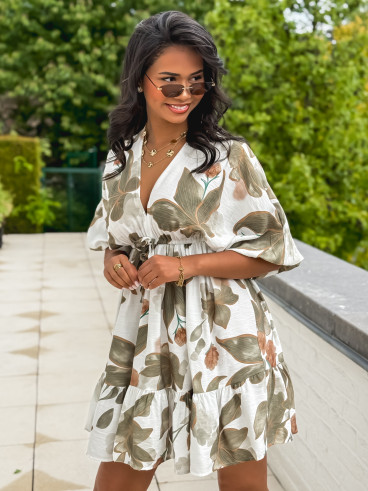 Robe courte à motifs Moyana - Kaki Robe courte à motifs Moyana - Kaki