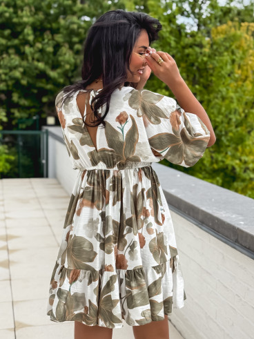Robe courte à motifs Moyana - Kaki Robe courte à motifs Moyana - Kaki