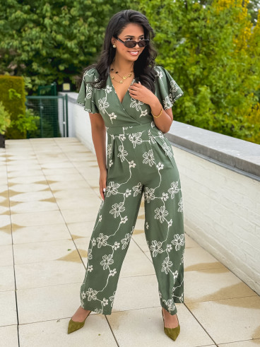 Combinaison pantalon à fleurs Mélissandre - Kaki