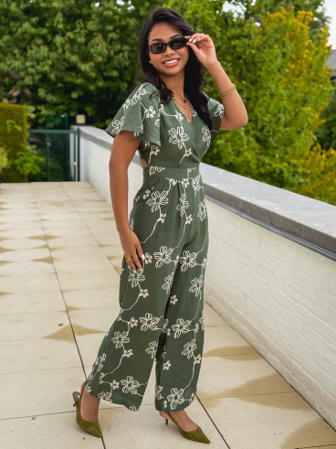 Combinaison pantalon à fleurs Mélissandre - Kaki