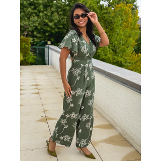 Combinaison pantalon à fleurs Mélissandre - Kaki
