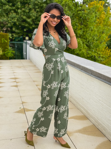 Combinaison pantalon à fleurs Mélissandre - Kaki