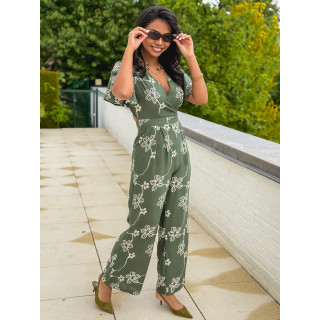 Combinaison pantalon à fleurs Mélissandre - Kaki
