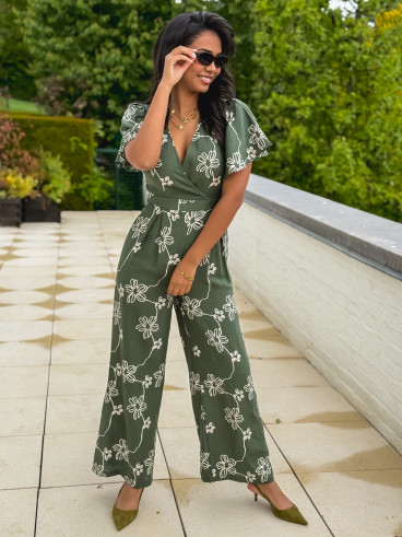Combinaison pantalon à fleurs Mélissandre - Kaki