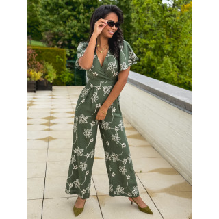 Combinaison pantalon à fleurs Mélissandre - Kaki