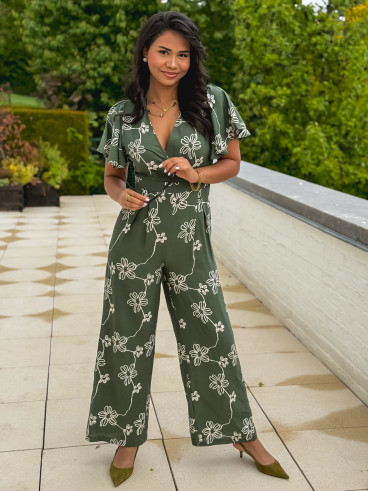 Combinaison pantalon à fleurs Mélissandre - Kaki