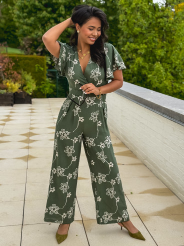 Combinaison pantalon à fleurs Mélissandre - Kaki