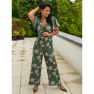 Combinaison pantalon à fleurs Mélissandre - Kaki