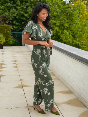 Combinaison pantalon à fleurs Mélissandre - Kaki
