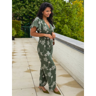 Combinaison pantalon à fleurs Mélissandre - Kaki