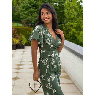 Combinaison pantalon à fleurs Mélissandre - Kaki