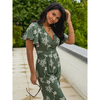 Combinaison pantalon à fleurs Mélissandre - Kaki